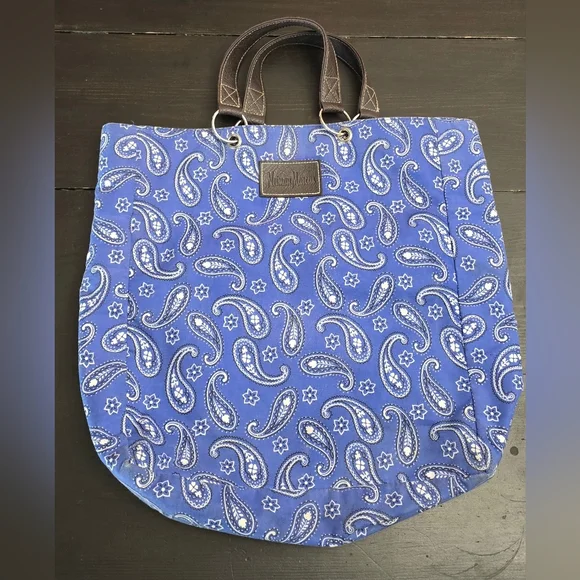 NEIMAN MARCUS TOTE BAG BLUE PAISLEY PRINT - Picture 1 of 4